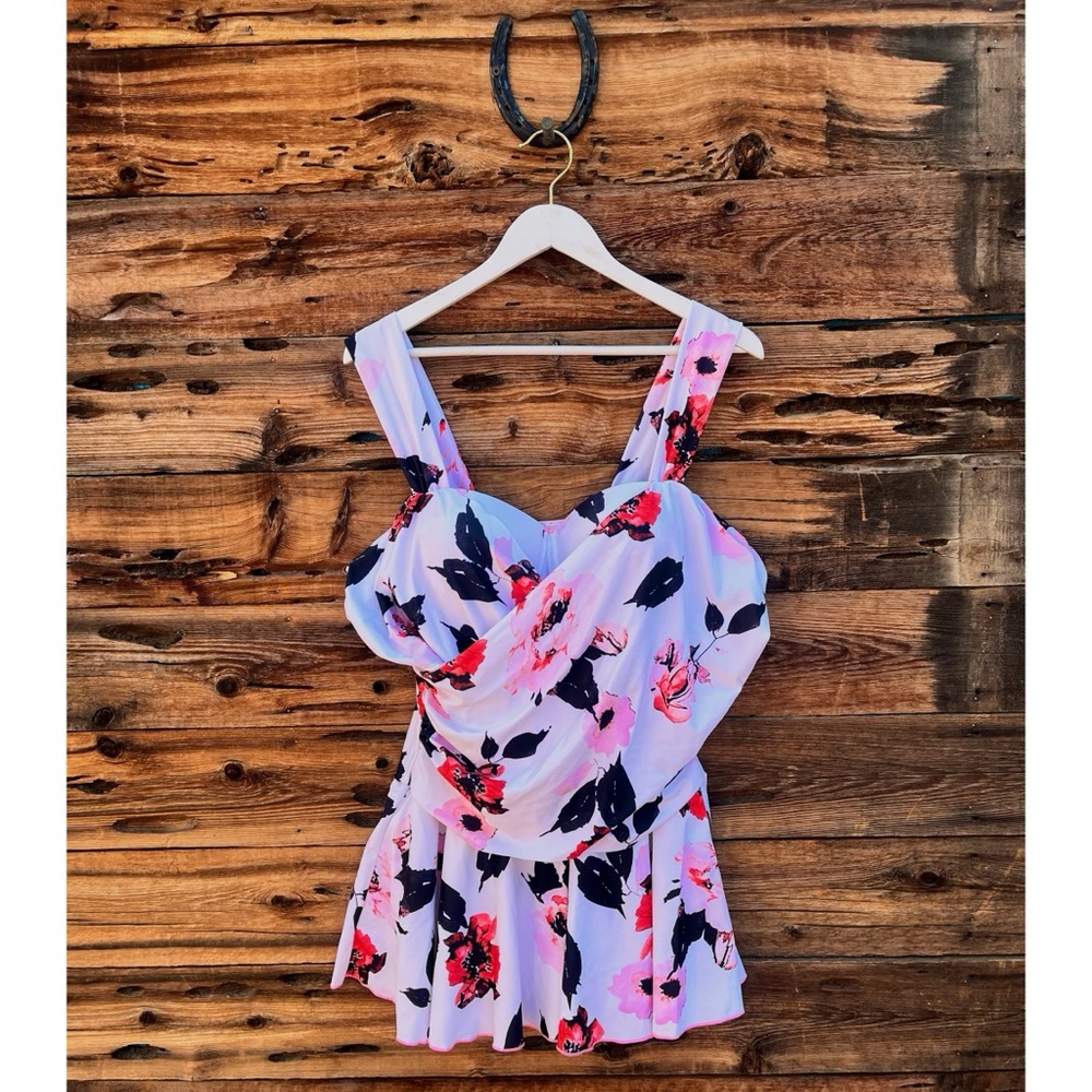 UNBRANDED | White Floral Swimdress Wide Strap Flower One Piece Swimsuit XXL